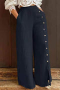 Elegant Slit Straight High Waist Straight Solid Color Bottoms(3 Colors)