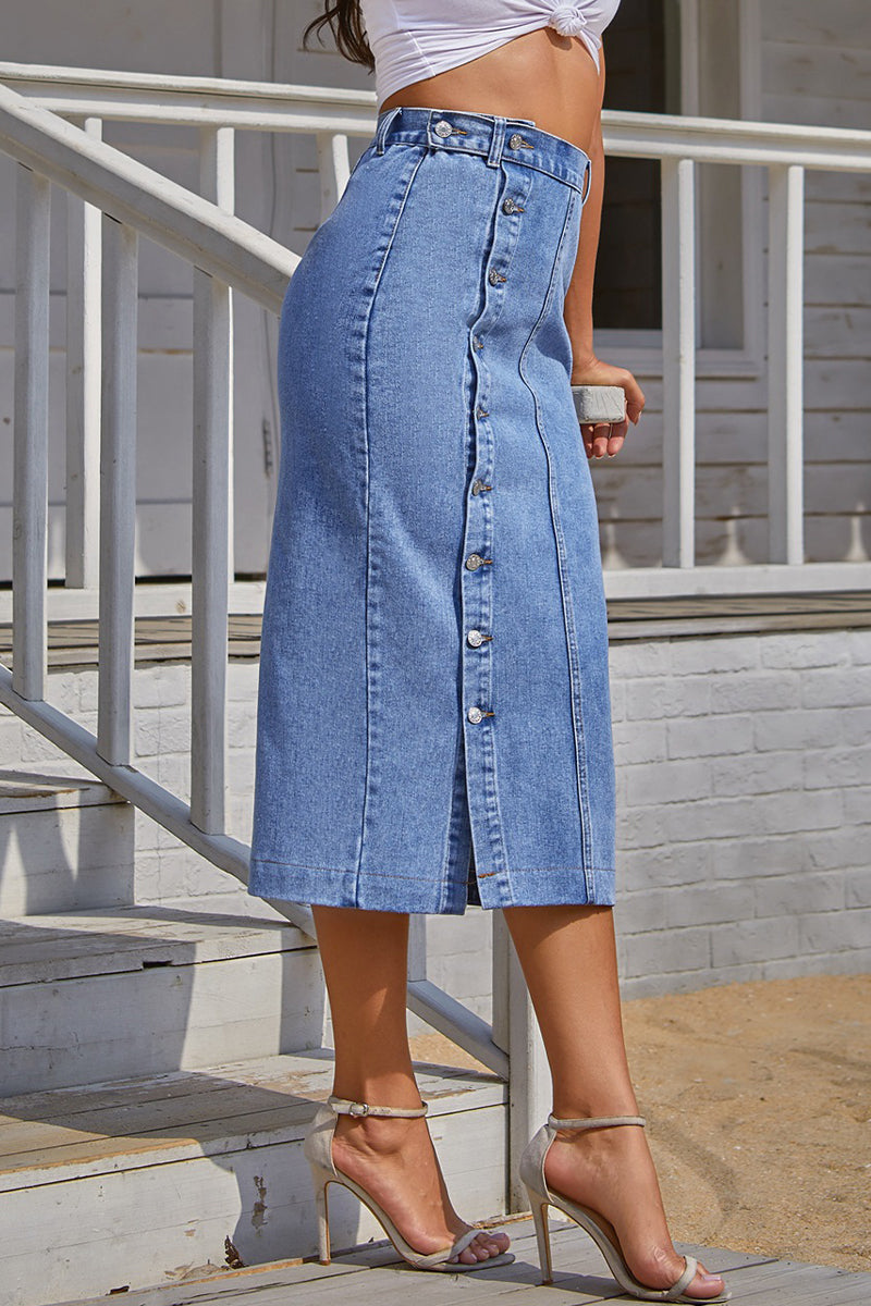 Elegant Solid Buckle Slit High Waist Pencil Solid Color Bottoms(5 Colors)