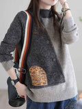 Mya Loose Crew Neck Colorblock Knitted Pullover Top-Gray